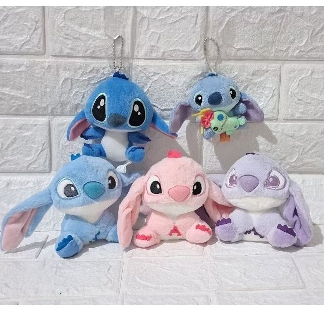 ganci boneka gantungan kunci boneka stitch biru pink ungu. karakter disney lilo and stitch redi