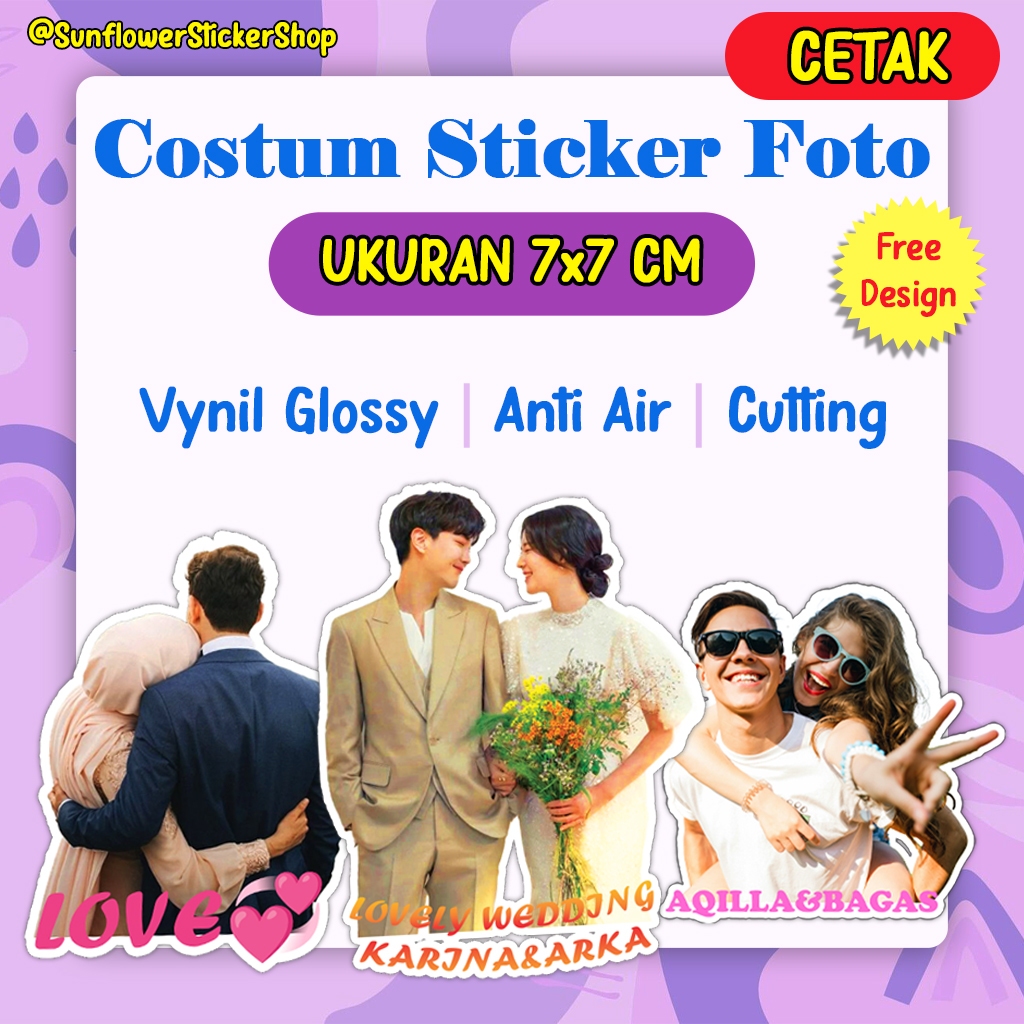 

Stiker Custom Waterproof Glossy 7x7 cm – Bebas Foto, Free Desain, Cocok Hadiah / Souvenir Wedding