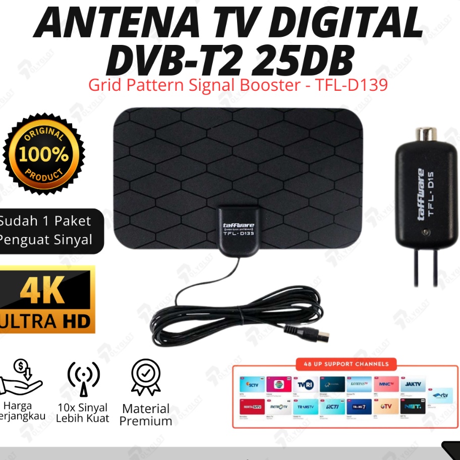 Terjangkau ANTENA TV DIGITAL TAFFWARE INDOOR  Penguat Sinyal D139 Signal 4K Smart Android Anten Full