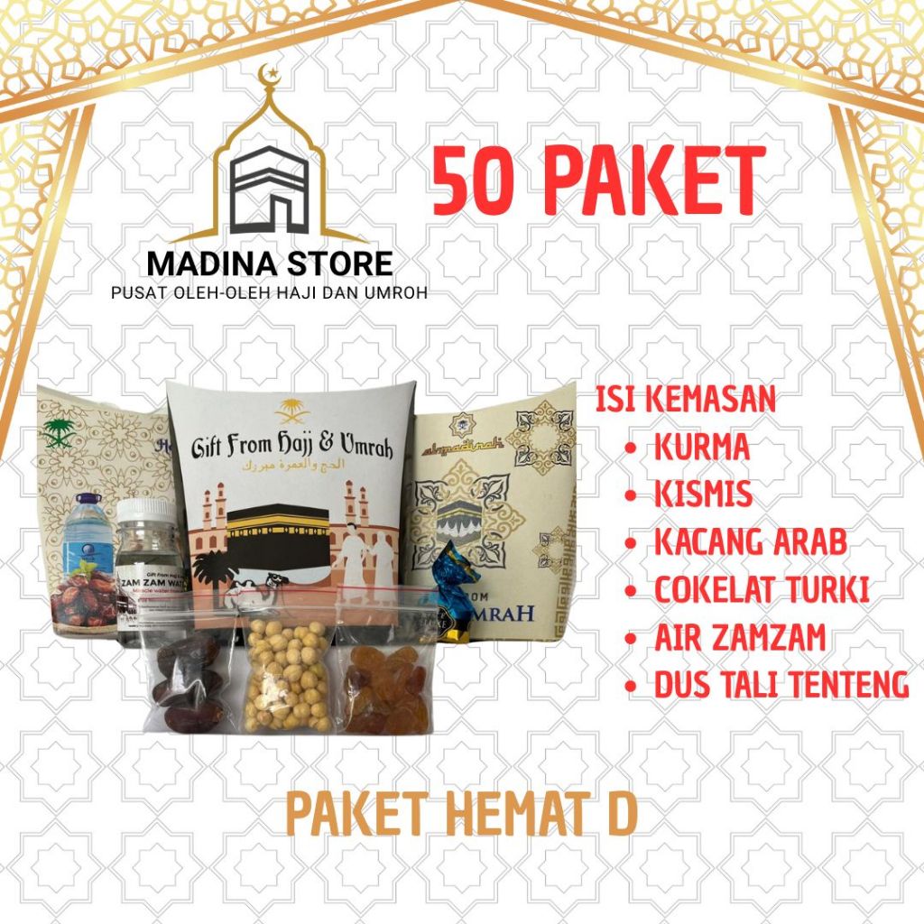 

Paket Hemat 50pcs Oleh-oleh Haji dan Umroh Paket D isi Air Zamzam
