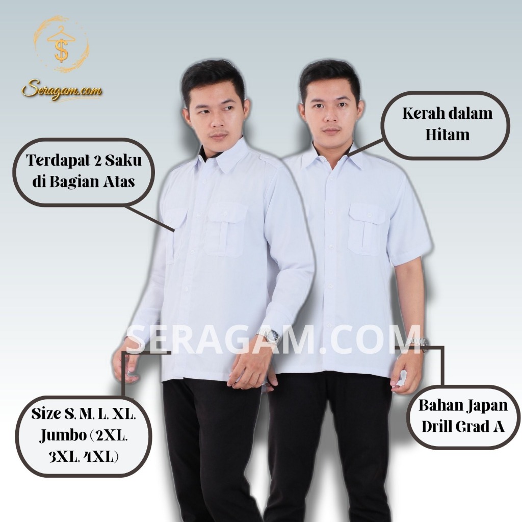 Baju DINAS PNS PDH Putih Pria Kemeja Pdh Pns Putih Bahan Drill Premium Terbaru Dan Termurah