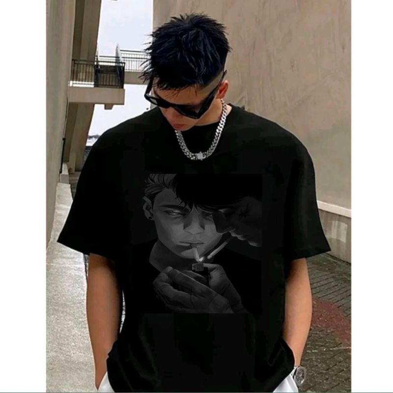 T-Shirt Oversize Kaos T-1222 Black | Baju Oversize Premium Pria Wanita Korean Style