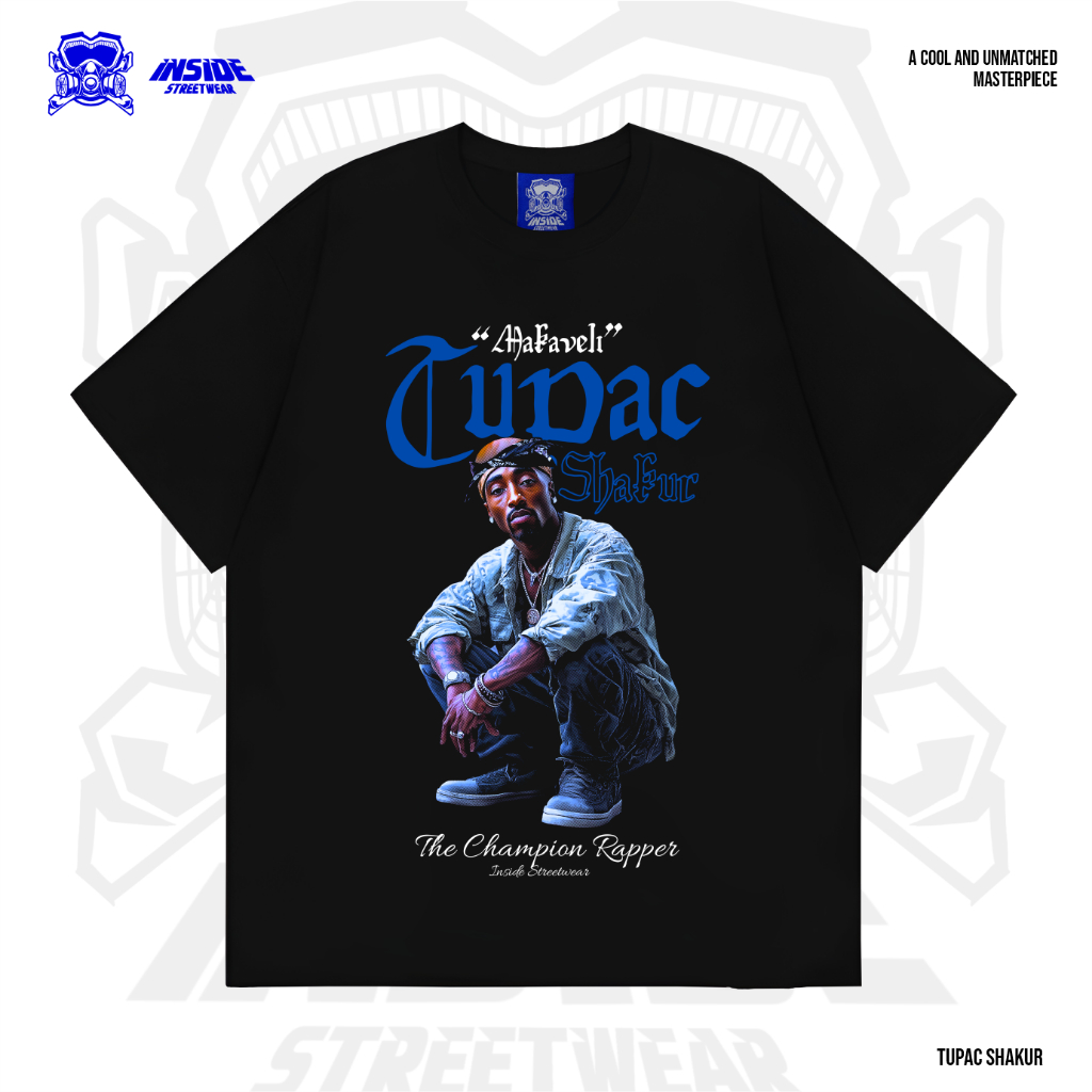 INSIDE STREETWEAR - TUPAC SHAKUR BOOTLEG - T-Shirt Kaos Lengan Pendek Hitam
