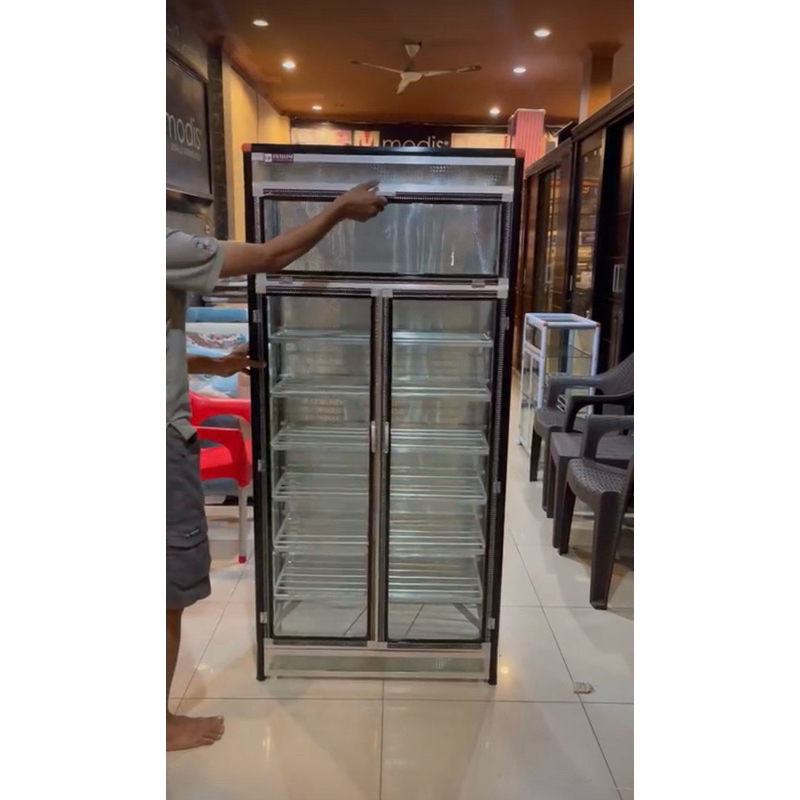 Lemari Kabinet Rak Sepatu Kaca Jumbo - Laci Atas