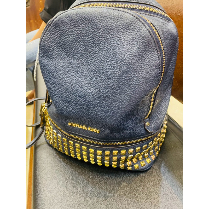 Ransel_Michael_Kors_Backpack_Rhea_studded_MK_Navy_preloved