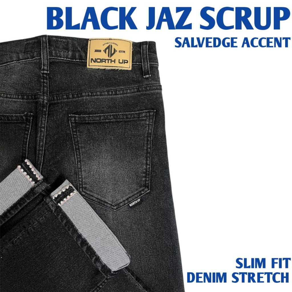 CELANA DENIM SELVEDGE ACCENT NORTH UP DENIM BLACK JAZZ DESTROY STRETCH