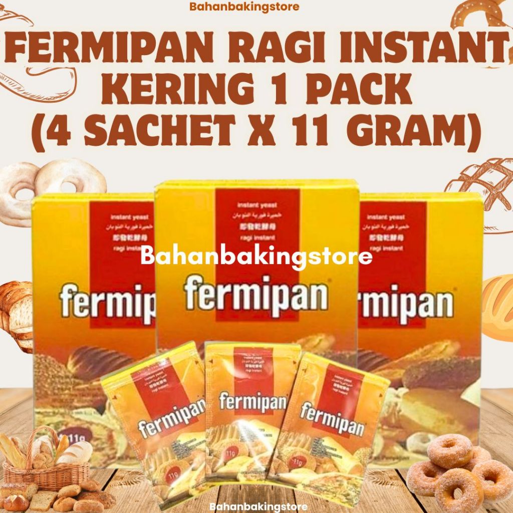

FERMIPAN RAGI INSTAN KERING 1 PACK (4 SACHET X 11 GRAM) | FERMIPAN INSTAN YEAST PENGEMBANG ROTI DAN DONAT
