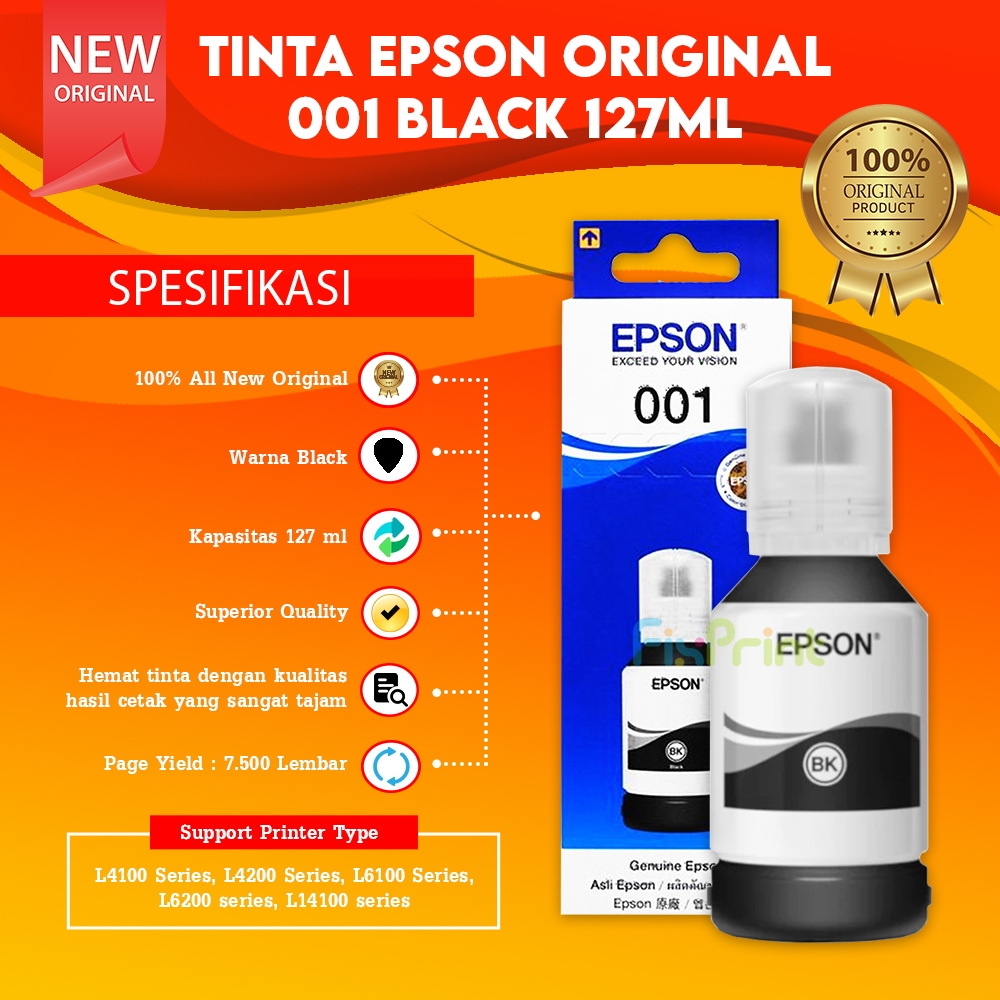 Tinta Refill Botol Epson 001 Black 127ml Printer Inktank L4150 L4160 L6160 L6170 L6190