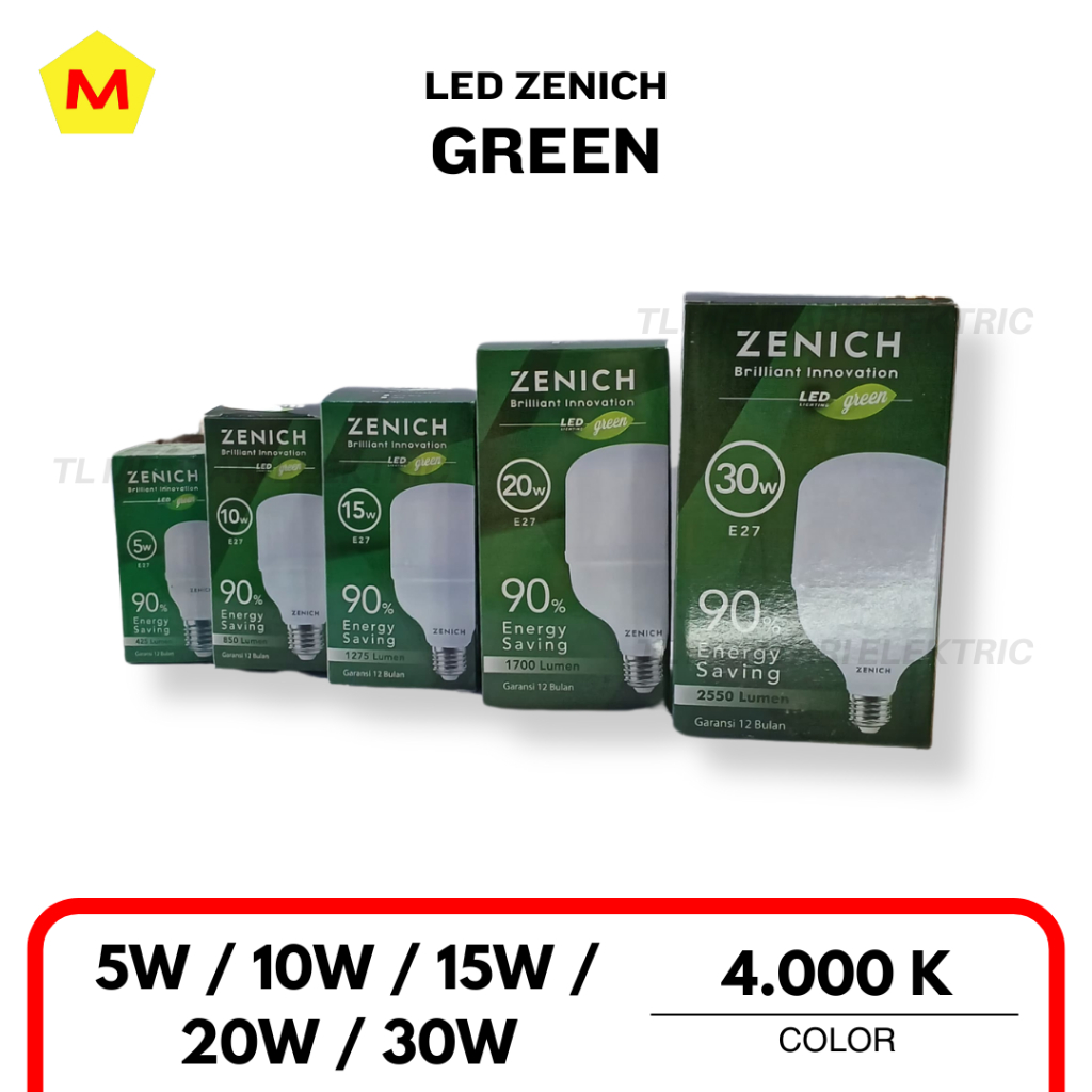LED Zenich Green 5w/10w/15w/18w/20w/30w Nyala Terang Bergaransi