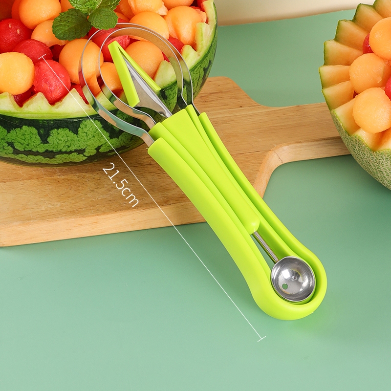 Sendok buah 3-in-1/sendok pengeruk semangka stainless steel/cetakan ukir buah dan sayur/alat untuk m