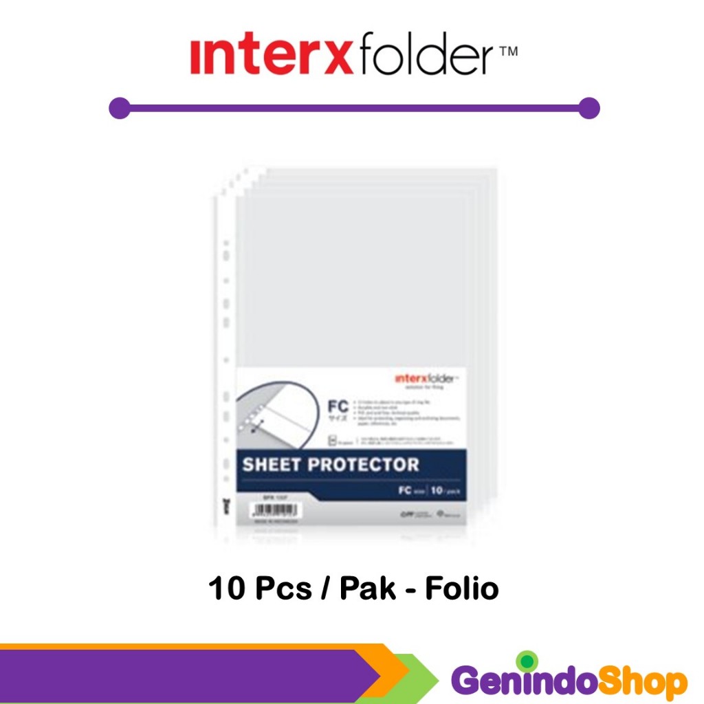 

Sheet Protector F4 (Folio) 10 Pcs Per Pak / PP Pocket / Pelindung Kertas InterxFolder
