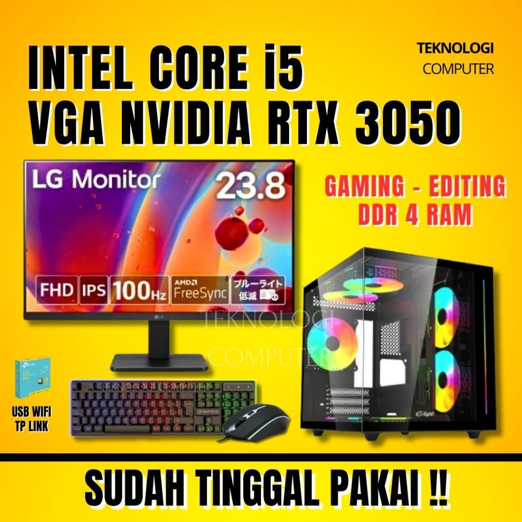 Core i5 | DDR4 RAM | VGA RTX 3050 | PC Gaming | CPU Editing | Komputer Rakitan | Full Set