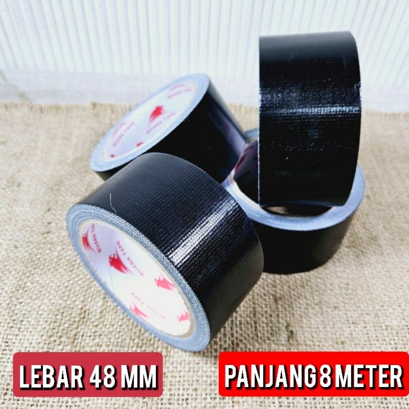 Lakban kain hitam/Cloth tape hitam 48 mm,36 mm,24 mm panjang 8 meter