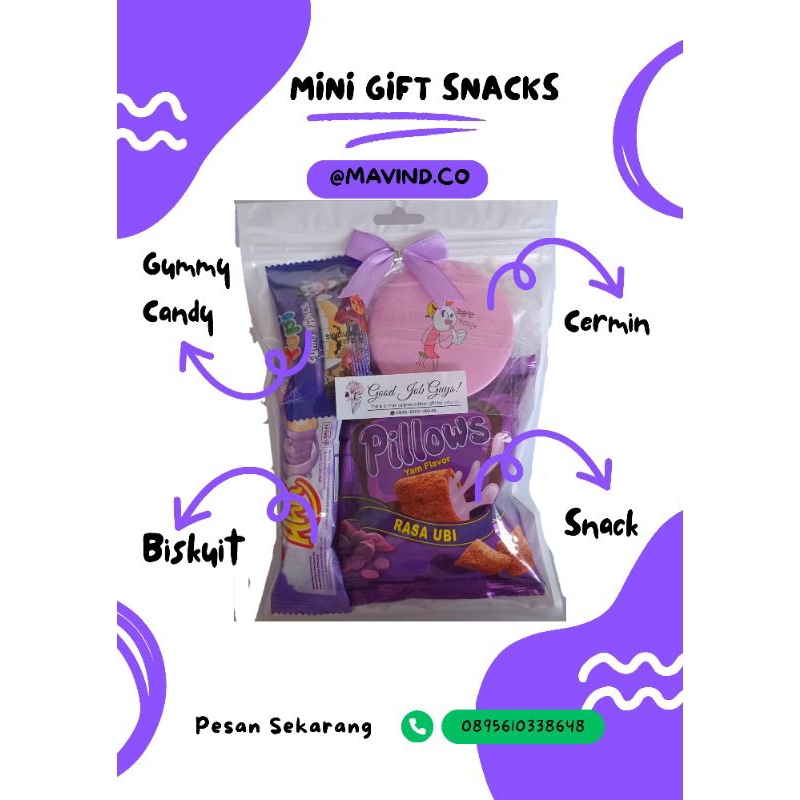 

Mini gift snack hampers warna ungu + cermin lucu