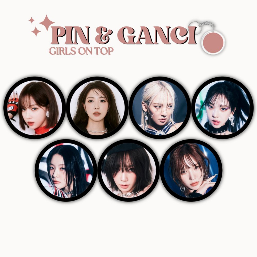 GANCI GIRLS ON TOP PIN STAMP ON IT KEYCHAIN 58 MM GANTUNGAN KUNCI KPOP UNOFFICIAL TAEYEON KARINA BOA