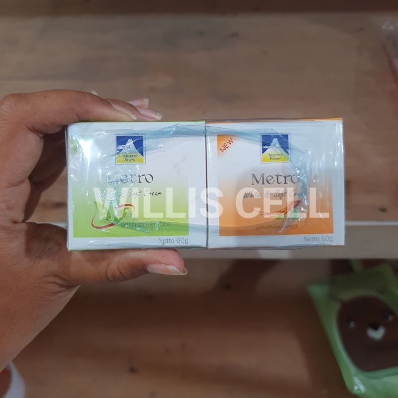 Metro Snow White & Soft Cream Green Tea 60gr isi 6 pcs Bedak Jadul