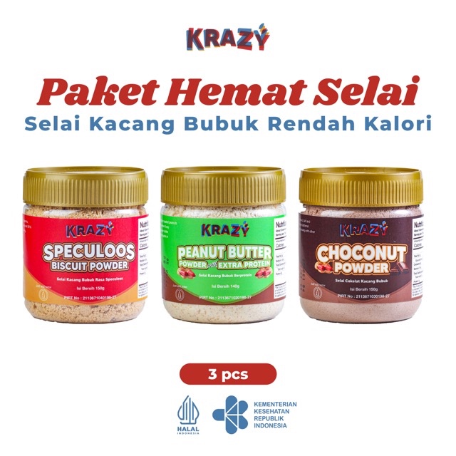 

PAKET HEMAT Krazy Peanut Butter Powder Selai Kacang Bubuk Rendah Kalori 3 PCS