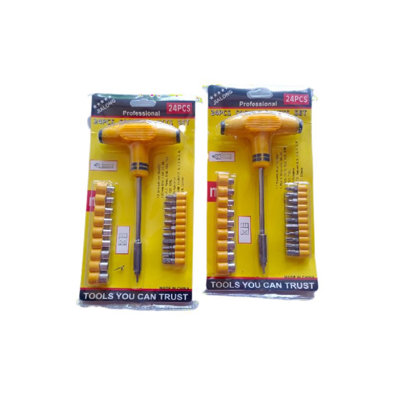 OBENG T SET KUNCI SHOCK 24 PCS kuning serbaguna