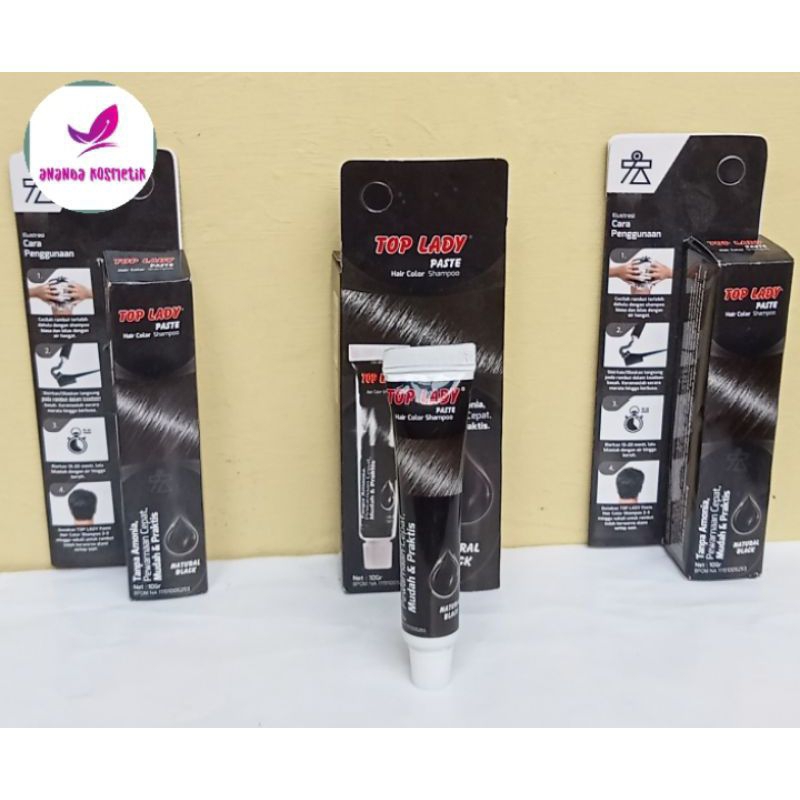 TOP LADY Cream Paste Hair Dye Shampoo Black Semir rambut Pewarna Uban 10 gr