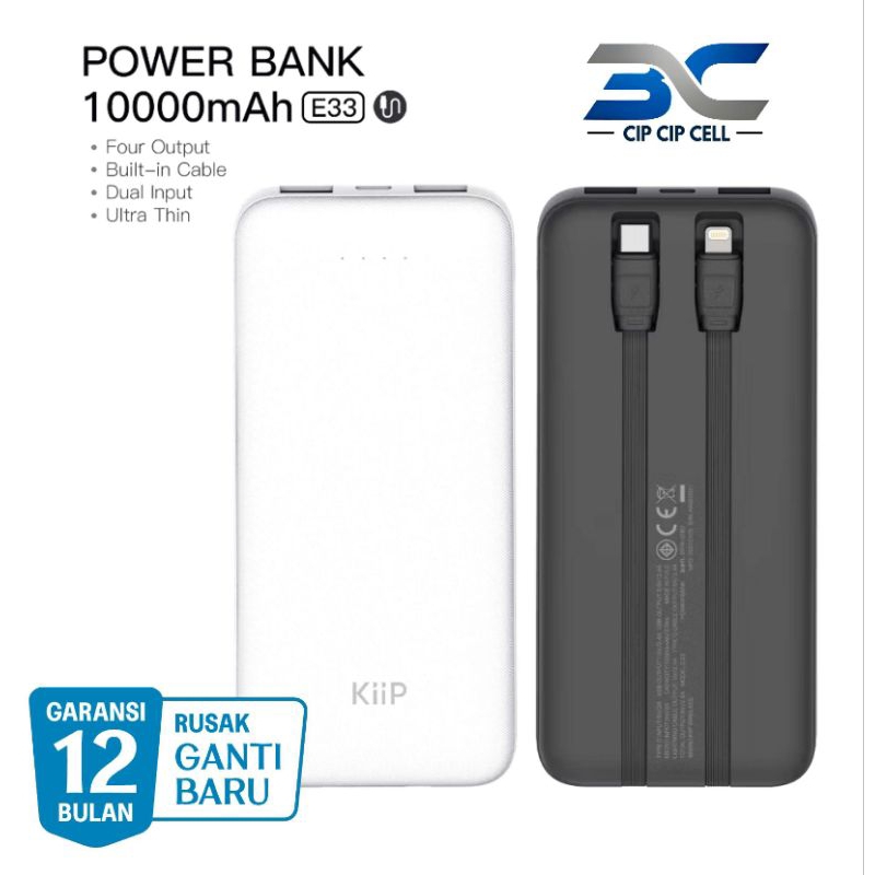 KiiP E33 / E33c Power Bank Slim 10000mAh Dual Input Type-C Micro USB Port / Kiip Powerbank