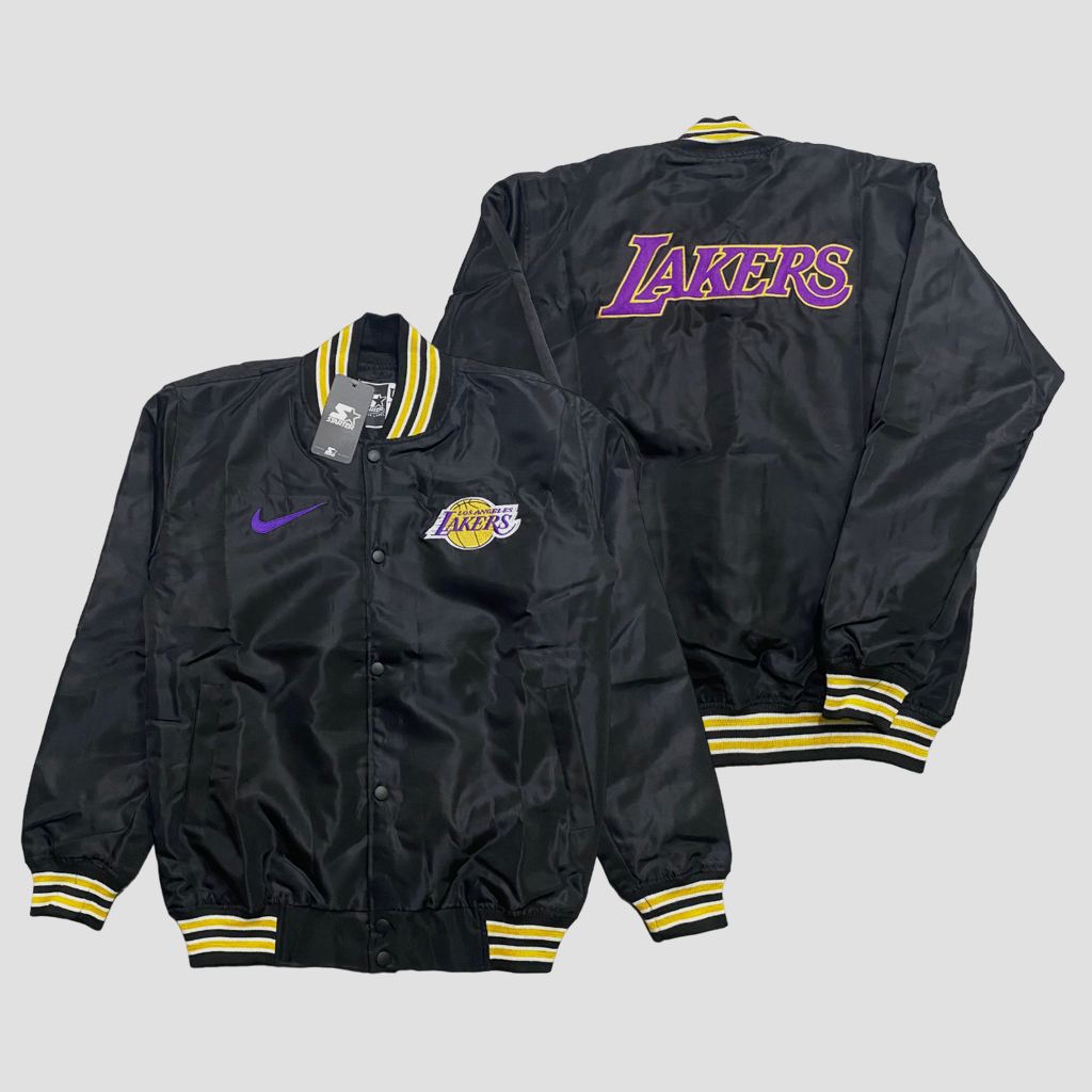 Varsity Jaket Baseball Lakers Black Nik Jacket Pria Wanita Original