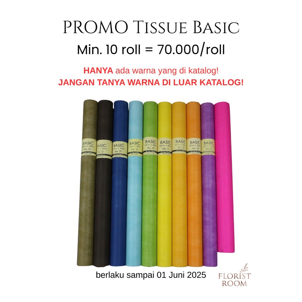

MINIMAL 10 ROLL - Tissue Paper Basic Roll 65cm x 20m Kertas Kado - Kertas Bunga