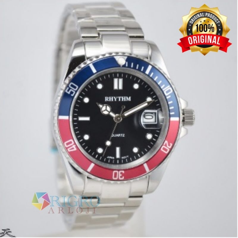 Jam Tangan Pria RHYTHM RQ1601S06 Original garansi 1 Tahun - Silver Pepsi