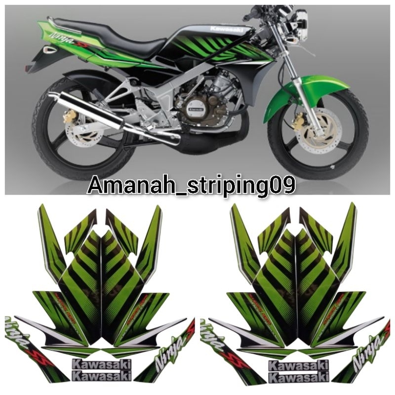 Set Stiker striping standart motor Ninja ss zebra warna hijau tahun 2014 full set body terbaik