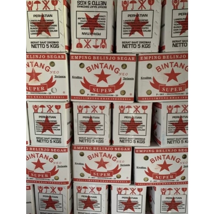 

Emping Belinjo/Melinjo Segar Limpung Bintang Super 1 Dus/Dos Merah 5kg / 1 Karton 5 kg