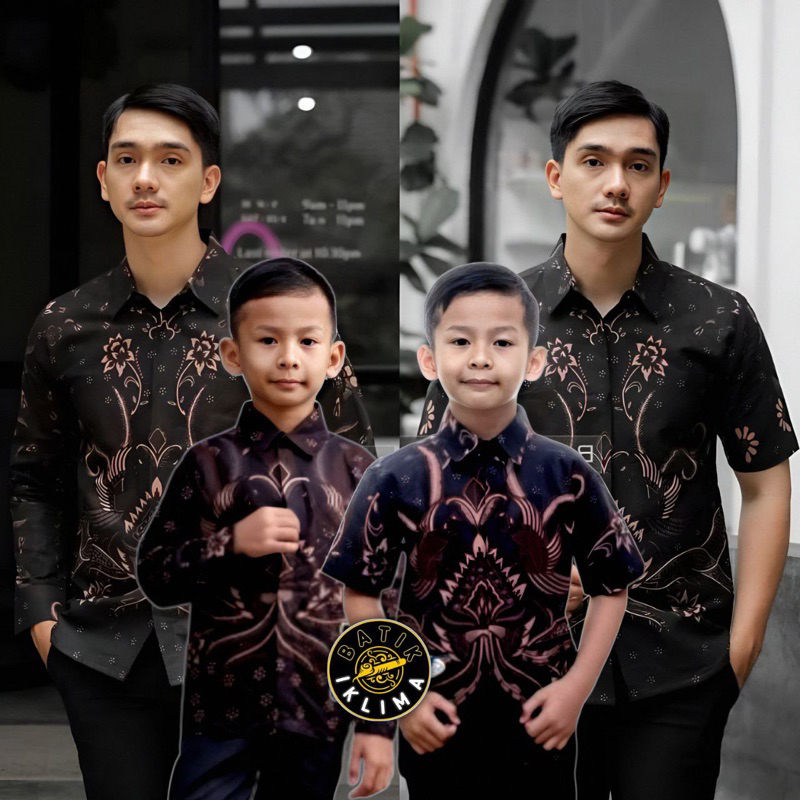 Baju batik ayah anak Motif sentani hitam Manis - set couple bapak dan anak cowok