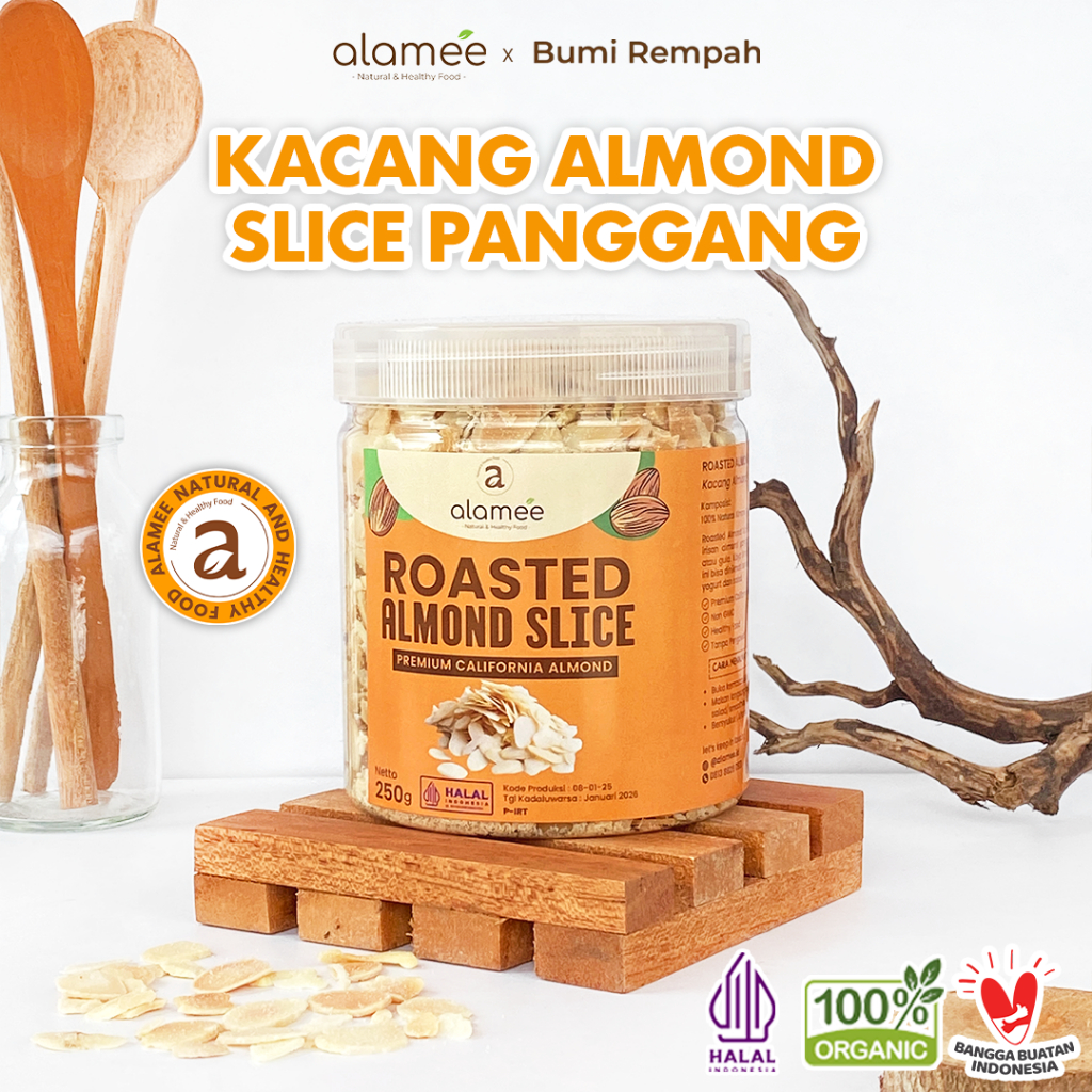 

ALAMEE Roasted Almond Sliced Almon Slice irisan panggang Kacang Almond Pacang Slice 250gr