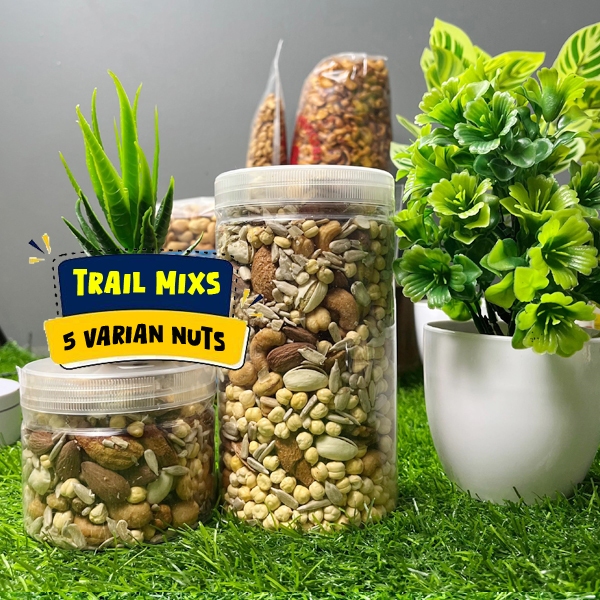 

Trail Mixs 5 NUTS Roasted Mete Almond Pistachio Walnut Panggang Kacang Arab Sunflower Seed Mede