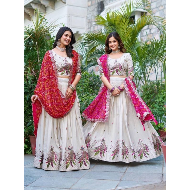 Lehengga set rok etnik india motif merak import wanita