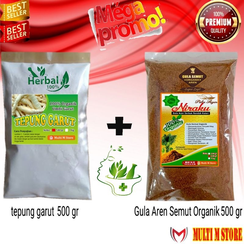 

PAKET 500 Gram Tepung Pati Garut Super Premium Dan 500 Gram Gula Aren Semut Original