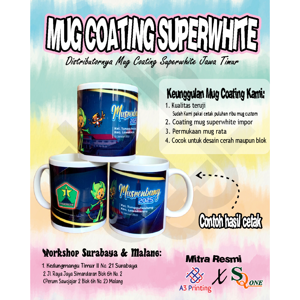 Mug coating polos superwhite impor model standat siap cetak sublim merk SQOne