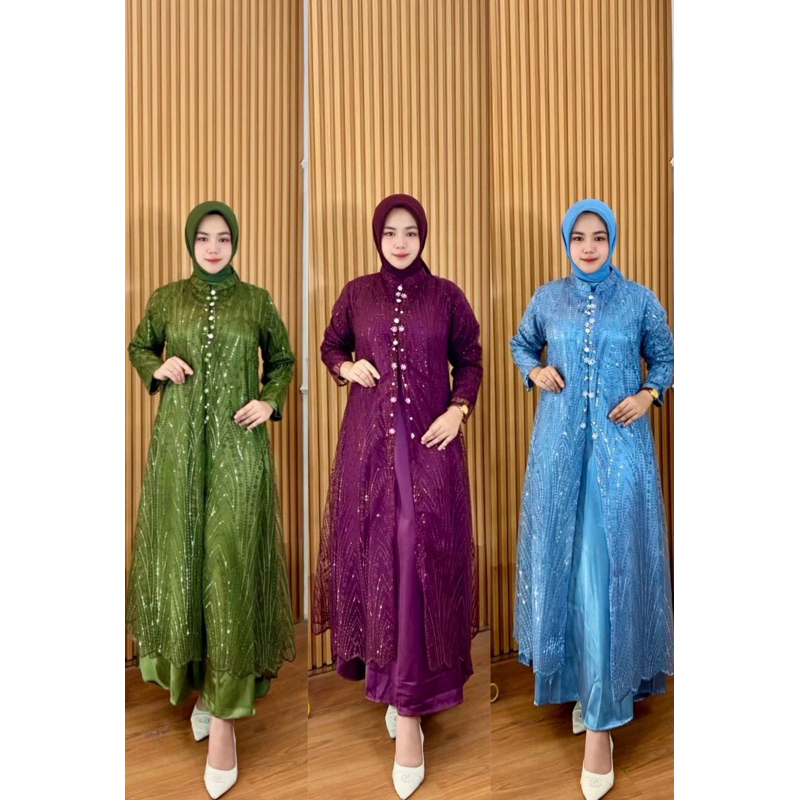 GAMIS RF 2 IN 1 BAHAN SATIN CRYSTAL OUTER BROKAT TILE GLITTER PREMIUM