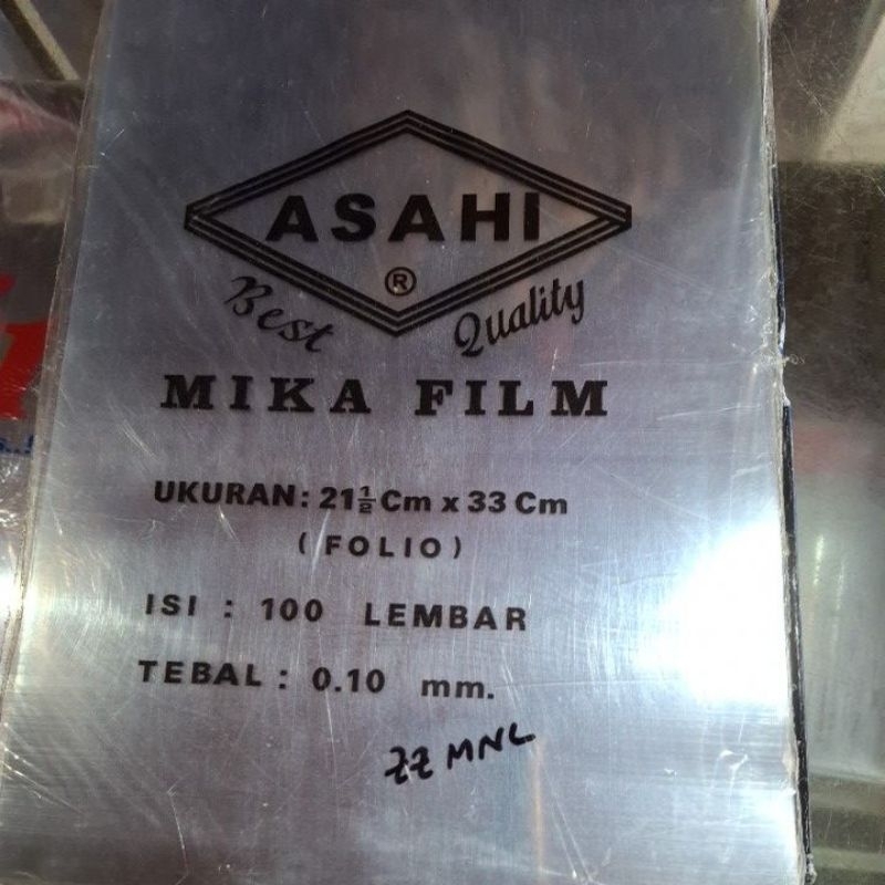 

mika film/ plastik cover mika transparan (tebal) folio asahi 21.5x33cm 1 pak isi 100 lembar tebal 0.1mm