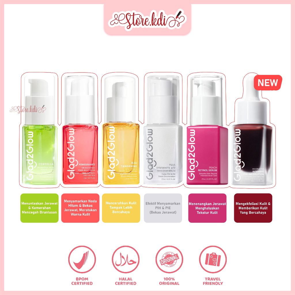 GLAD2GLOW Serum All Varian -Centella Salicylic Acid Acne - Pomegranate Niacinamide - Yuja Symwhite 3