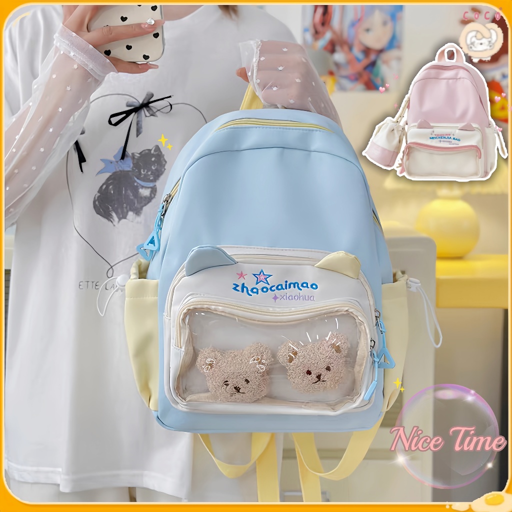 Ransel Bernilai Tinggi/Tas Sekolah Merah Muda Lucu/Ransel Sekolah Bergaya Perguruan Tinggi/Ransel Se