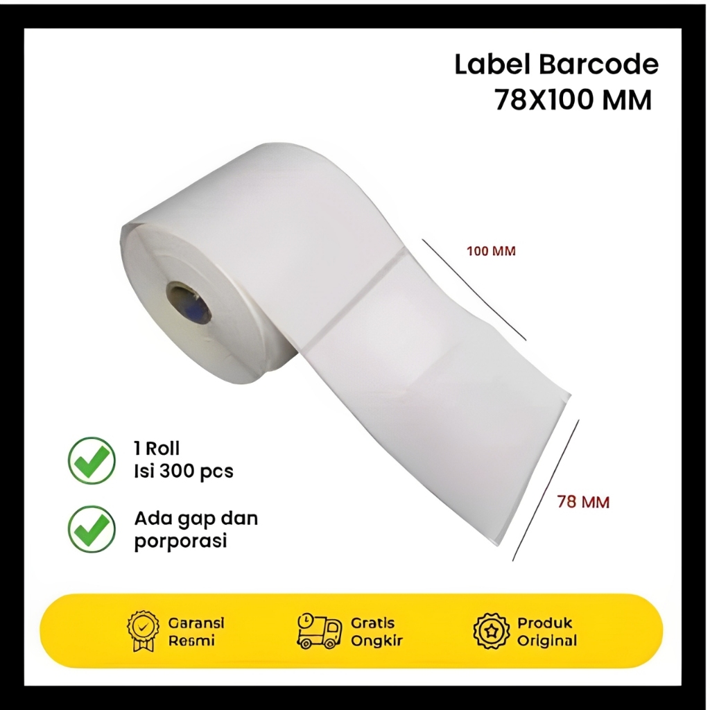

Kertas Label Sticker Resi Thermal Barcode 78x100 mm Gulung Isi 300 pcs / kertas resi thermal 78 x 100 / resi thermal roll 78x100