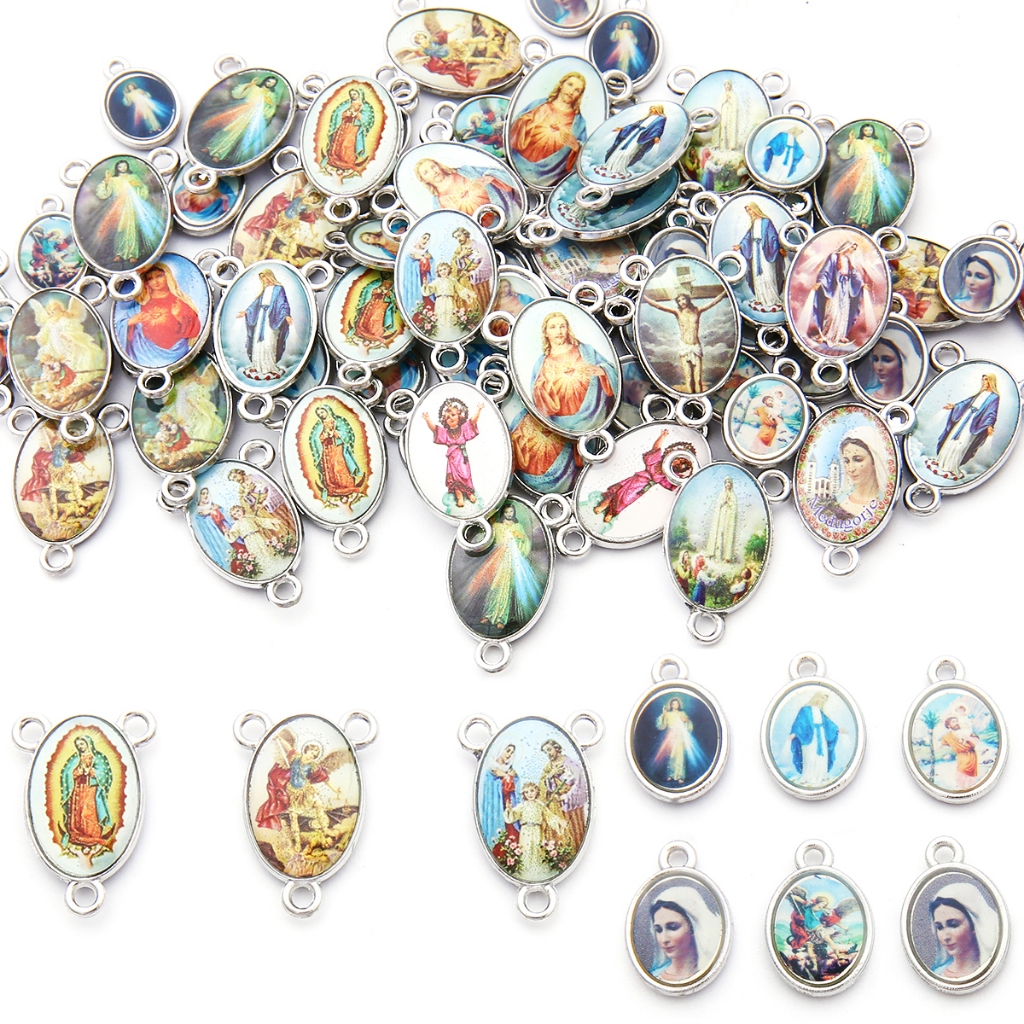 [20pcs] Liontin Religius Jesus & Bunda Maria | Charm 3 Lubang | Aksesoris DIY Jewelry | Zinc Alloy