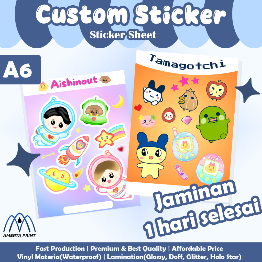 

Custom Cetak Sticker Sheet A6 | Vinyl(anti air & panas) | Murah Cepat