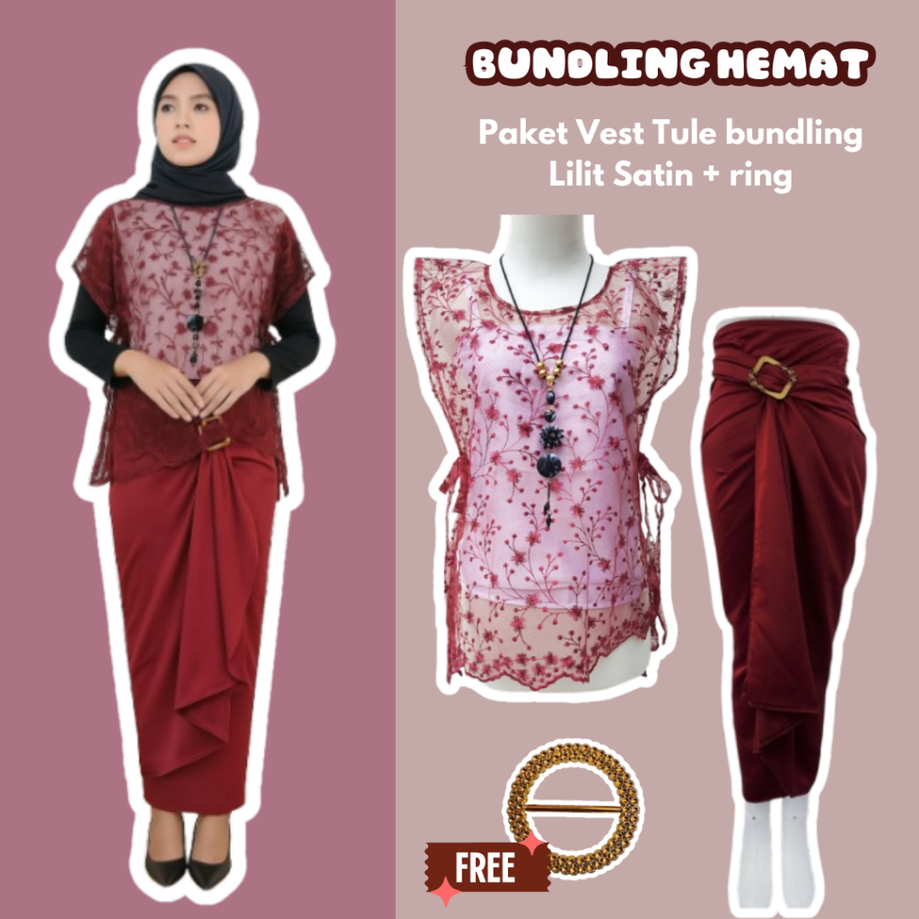 Set kebaya outer tille pita mix satin lilit kondangan wisuda bridesmaid kebaya modern mewah Glamour 