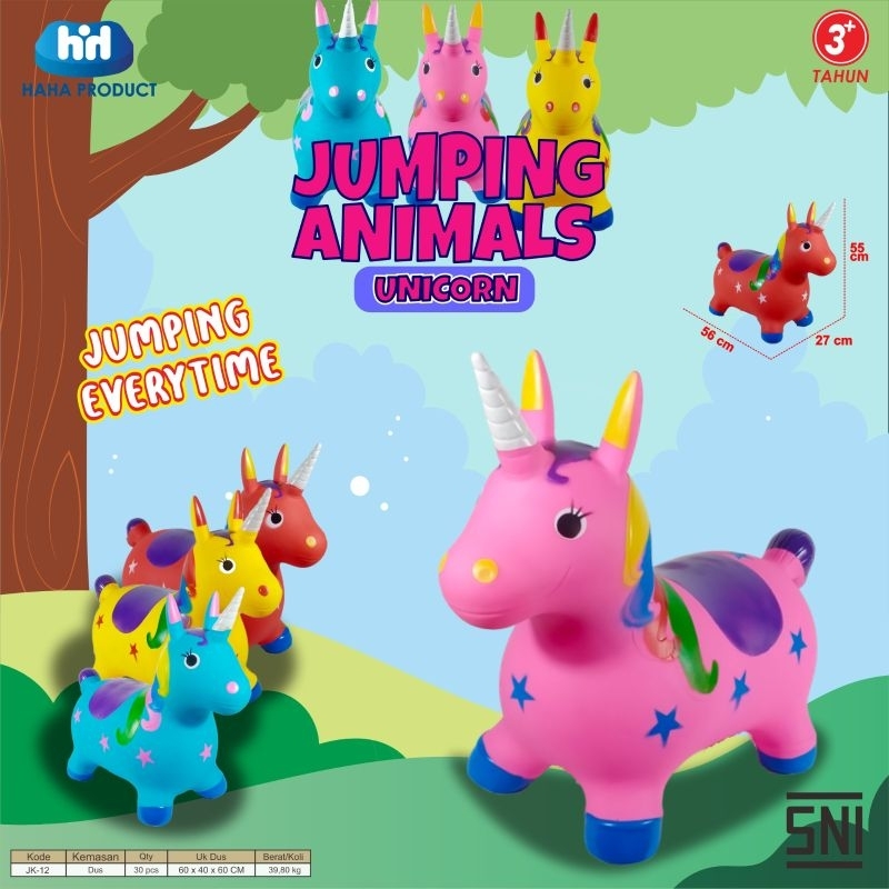Mainan Animal Jumping Karet unicorn Sound & Light