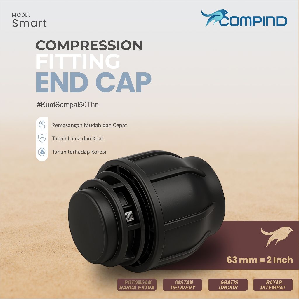 End Cap HDPE 63mm atau 2 Inch | Smart Fitting HDPE Compression