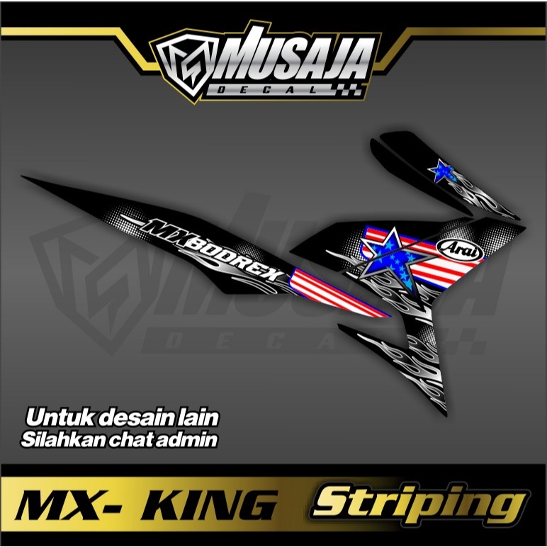 Stiker striping mx king 150 merah biru putih transparan uv glossy non full body custom