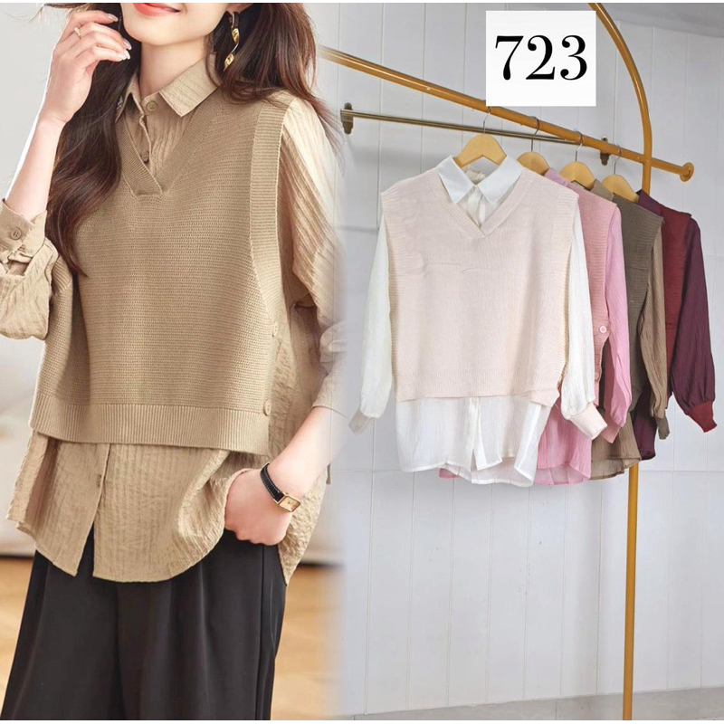 Frendi collection | Kemeja vest rajut import bkk, kemeja rompi rajut premium, blouse kemeja wanita l