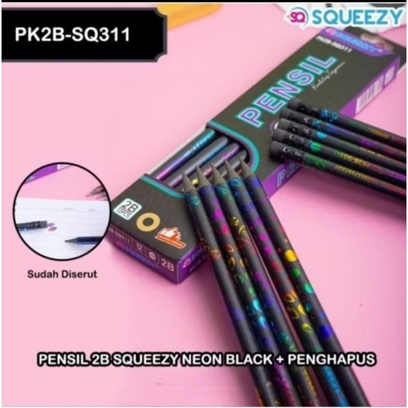 

(12pcs) pensil 2B SQUEEZY NEON BLACK SQ-311/ Pensil 2B