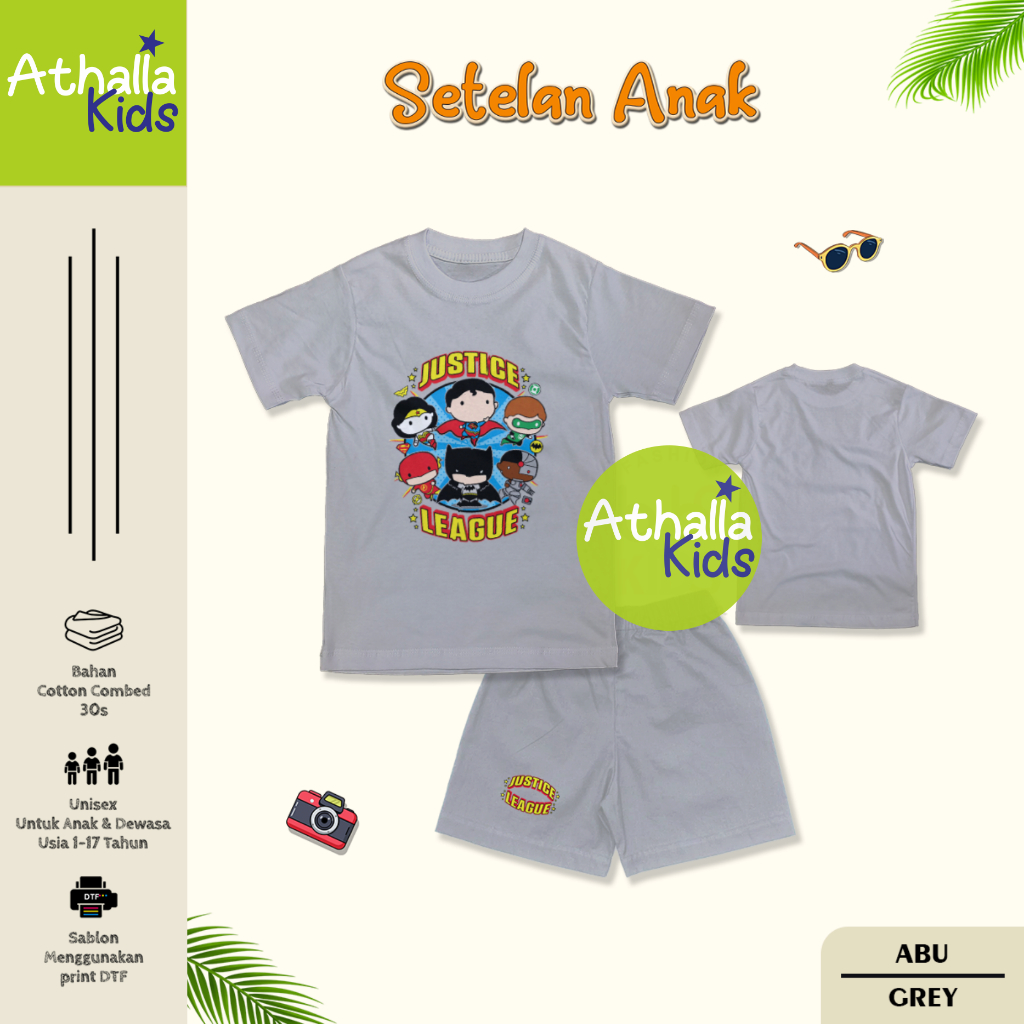 Setelan Anak Justice League Baju Anak Celana Anak Laki Laki Perempuan Unisex 1-11 Tahun