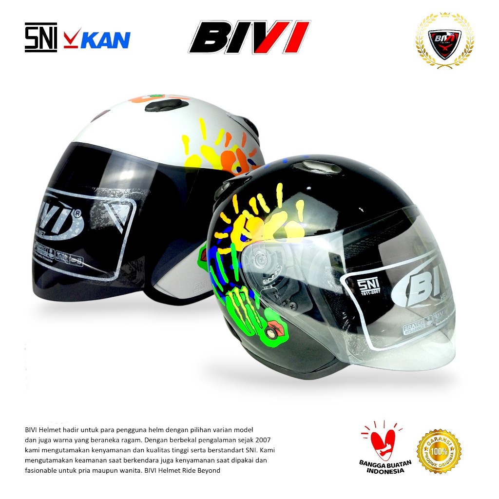 Terlaris Helm Bivi Centro Motif Hand Grafiti Single Visor Clear Smoke Half Face Sni Pria Wanita